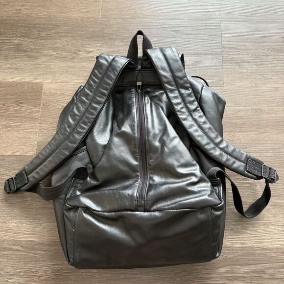 Vintage Eddie Bauer Cowhide Leather Black Stitched Backpack Unisex‎ EUC - Picture 6 of 8